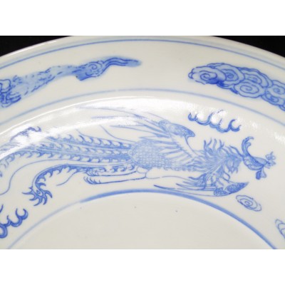 CHINE, GRAND PLAT BLANC/BLEU, PORCELAINE. CHINA, PORCELAIN DISH.