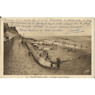 CPA - VILLERVILLE-sur-MER, La Plage à marée montante- Années 1930
