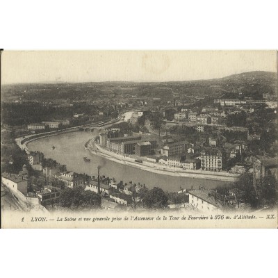 CPA: LYON, La Saone et vue Générale prise de la Tour de Fourvière, années 1910