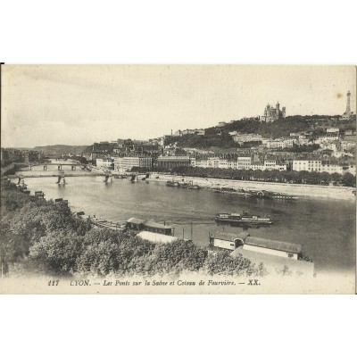 CPA: LYON, Les Ponts sur la Saone et Coteau de Fourvière, années 1910
