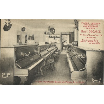 CPA: COGNAC, Publicité Henri DEGORCE, Pianos/Musique, vers 1910