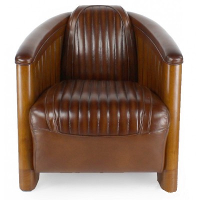 FAUTEUIL CLUB ART-DECO ESPRIT CROISIERE Cuir brun