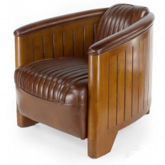 FAUTEUIL CLUB ART-DECO ESPRIT CROISIERE Cuir brun