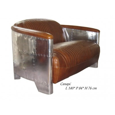 FAUTEUIL CLUB DESIGN AERONAUTIQUE, Cuir Marron.