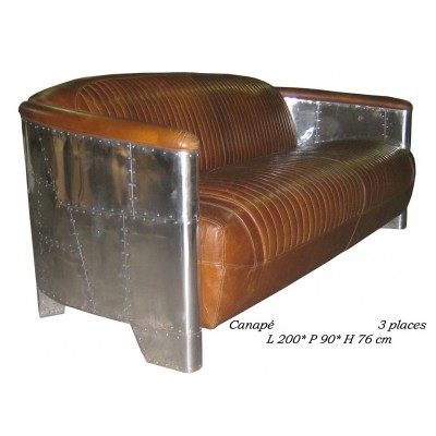 FAUTEUIL CLUB DESIGN AERONAUTIQUE, Cuir Marron.