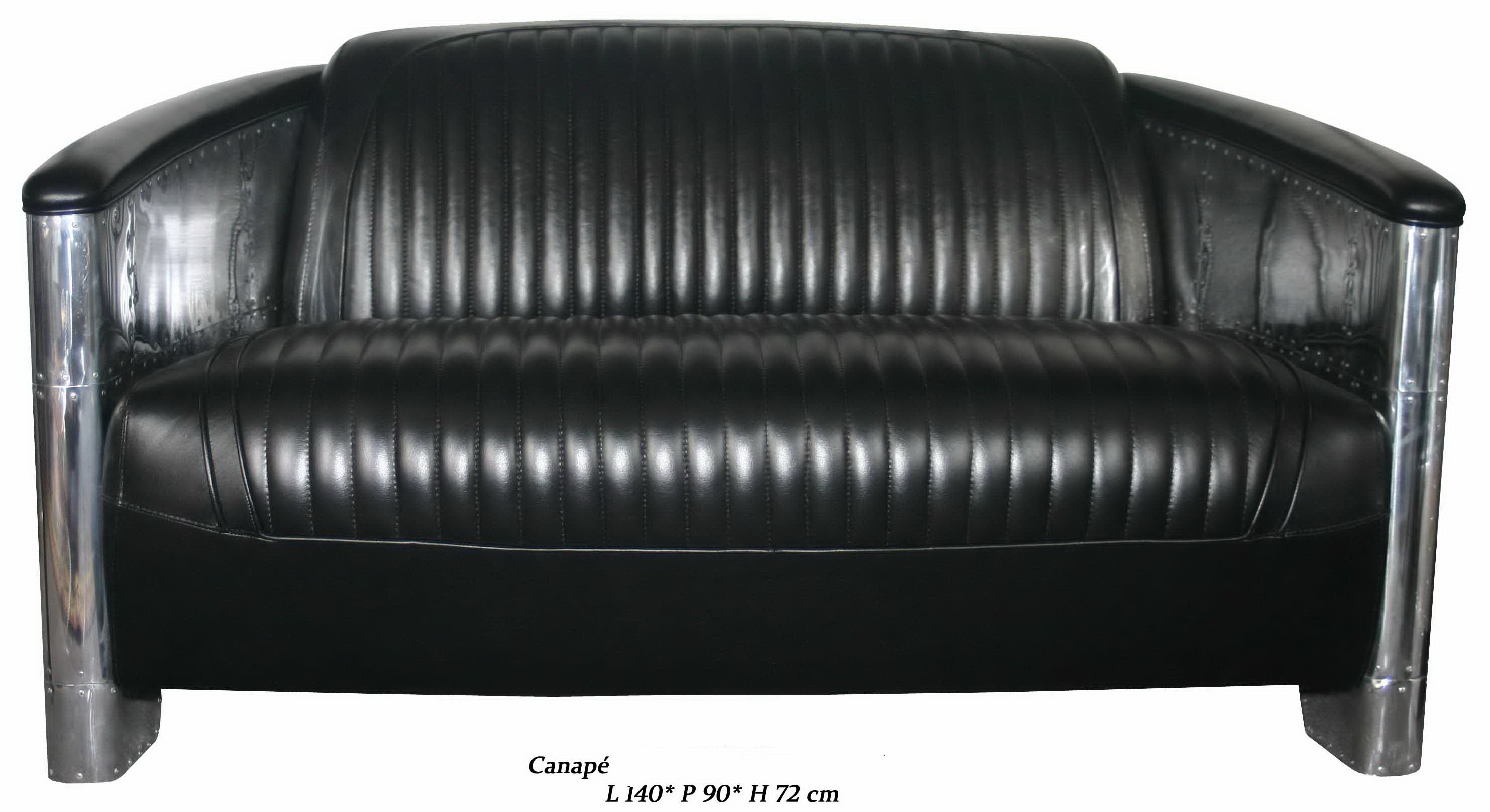 Fauteuil Club En Cuir Noir – Style Rétro Aviateur – Art Déco – Neuf