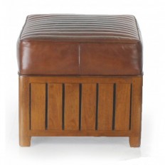 POUF CLUB ART-DECO CARRE Cuir brun