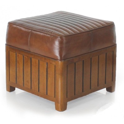 POUF CLUB ART-DECO CARRE Cuir brun