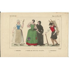 GRAVURE XIXe s. MODE du XVIe s.ENGRAVING XIXth. FASHION of XVI th. (D)