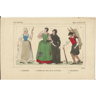 GRAVURE XIXe s. MODE du XVIe s.ENGRAVING XIXth. FASHION of XVI th. (D)