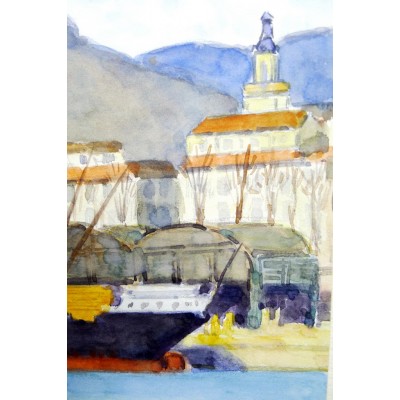 Edmondo BACCI (1913-1989) PORT D'ITALIE. AQUARELLE. ITALIA.