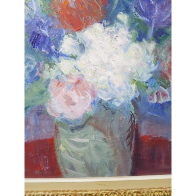 BOUQUET DE FLEURS, HUILE / TOILE XIXe s.