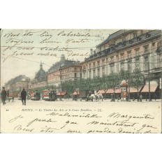 CPA: ROUEN, Théatre des Arts et Cours Boieldieu (couleurs), années 1900
