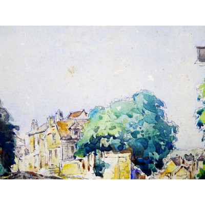 Henri Marie-Georges BERNARDEAU (1867-1946), VUE DE FAUBOURG, DEDICACEE.AQUARELLE