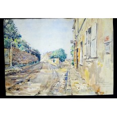 Henri Marie-Georges BERNARDEAU (1867-1946), VUE DE FAUBOURG, DEDICACEE.AQUARELLE