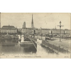 CPA - ROUEN, Le Pont Boieldieu & la Cathédrale - Années 1910