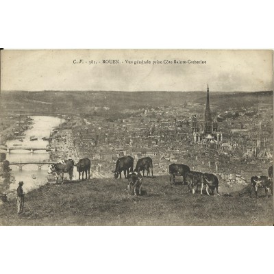 CPA - ROUEN, Vue Générale en haut de Ste-Catherine - Années 1900