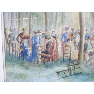 RALLYE MILITAIRE, GRANDE AQUARELLE signée vers 1890, ETUDE.