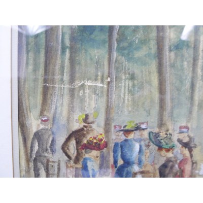 RALLYE MILITAIRE, GRANDE AQUARELLE signée vers 1890, ETUDE.