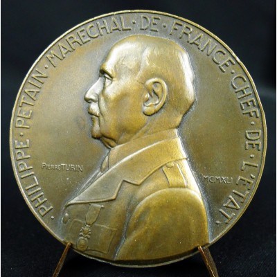 MEDAILLE BRONZE, P.TURIN sc. FETE DU TRAVAIL 1942, MARECHAL PETAIN.