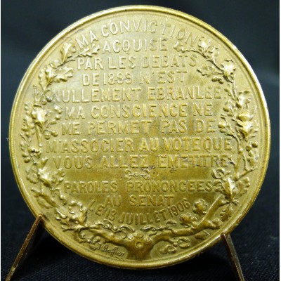 MEDAILLE BRONZE, J.BAFFIER sc. Général MERCIER, AFFAIRE DREYFUS, 1906.