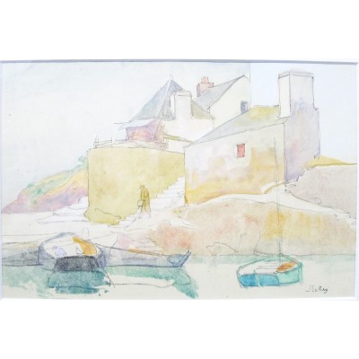  Jules LERAY (1875-1938), DEPART A LA PECHE à DOELAN, c.1925, AQUARELLE.