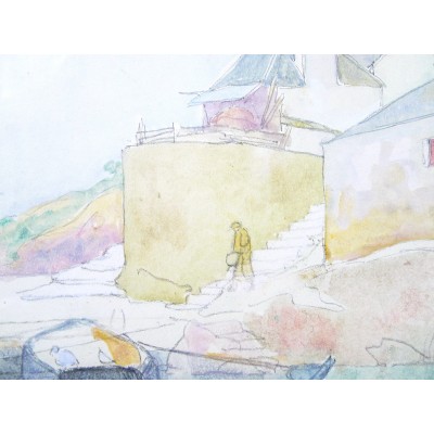  Jules LERAY (1875-1938), DEPART A LA PECHE à DOELAN, c.1925, AQUARELLE.