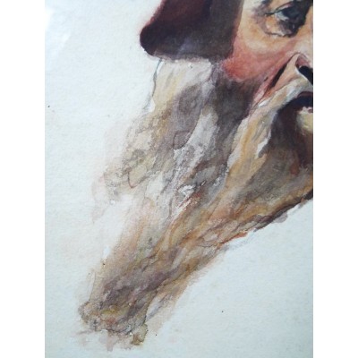 PORTRAIT DE VIEIL HOMME, XIXe s. AQUARELLE.