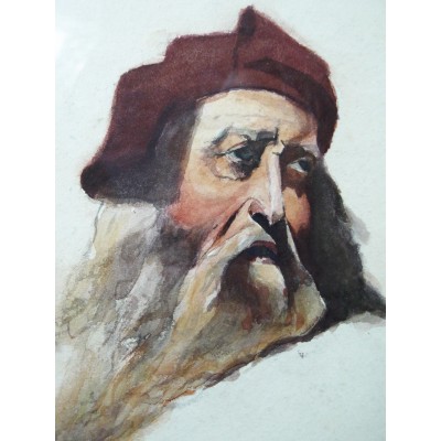 PORTRAIT DE VIEIL HOMME, XIXe s. AQUARELLE.