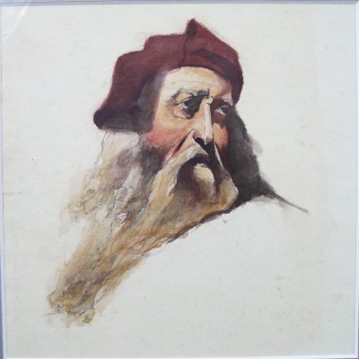 PORTRAIT DE VIEIL HOMME, XIXe s. AQUARELLE.