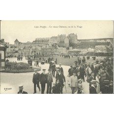CPA: DIEPPE, Le Vieux Chateau vu de la Plage, vers 1900.