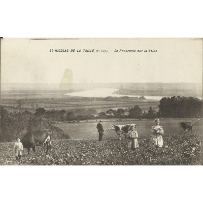 CPA: ST-NICOLAS-de-la-TAILLE, Panorama sur la Seine, vers 1900.