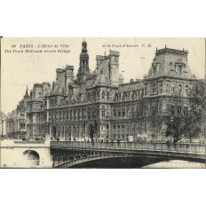CPA: PARIS, Hotel de Ville et Pont d'Arcole, années 1920.