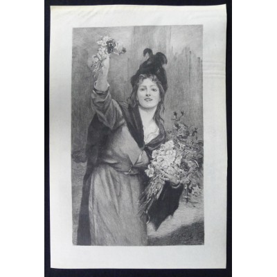 YOUNG WOMAN WITH FLOWERS, GRAVURE signée Mme CONSUELO-FOULD (1862-1927.)