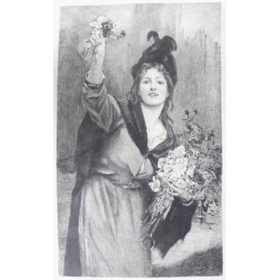 YOUNG WOMAN WITH FLOWERS, GRAVURE signée Mme CONSUELO-FOULD (1862-1927.)