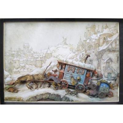 Anton PIECK (1895-1987), Le passage du Pont, LITHOGRAPHIE (découpage).