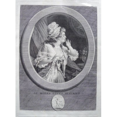Augustin DE SAINT-AUBIN (1736-1807). PENDANT DE GRAVURES, " AU MOINS SOYEZ DISCRET..."