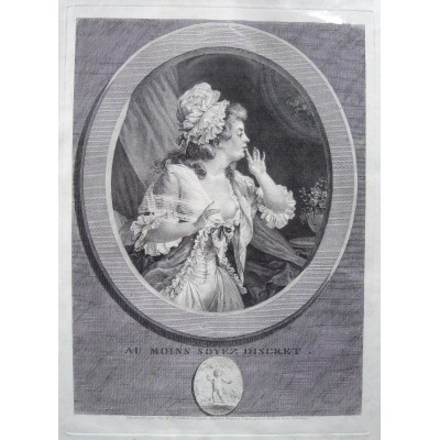 Augustin DE SAINT-AUBIN (1736-1807). TWO ENGRAVINGS, " AU MOINS SOYEZ DISCRET..."