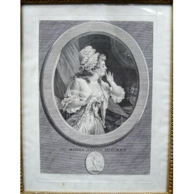 Augustin DE SAINT-AUBIN (1736-1807). PENDANT DE GRAVURES, " AU MOINS SOYEZ DISCRET..."