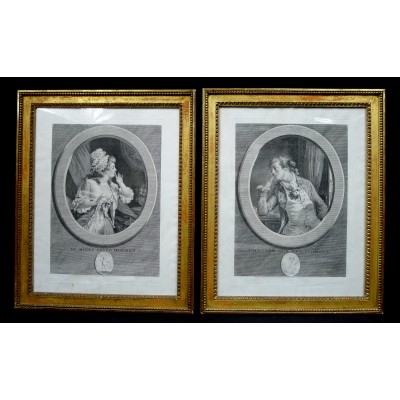 Augustin DE SAINT-AUBIN (1736-1807). PENDANT DE GRAVURES, " AU MOINS SOYEZ DISCRET..."