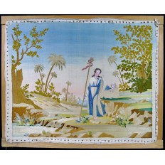 TABLEAU EN SOIE BRODEE, ECCE AGNUS DEI, 1ère MOITIE du XIXe s. EMBROIDERED SILK.