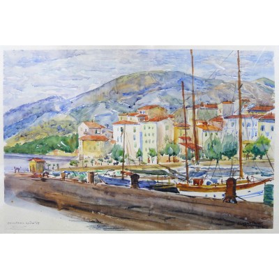 Gilbert Auguste PRIVAT (1892-1969), MENTON, Aquarelle, 1937.