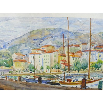 Gilbert Auguste PRIVAT (1892-1969), MENTON, Aquarelle, 1937.