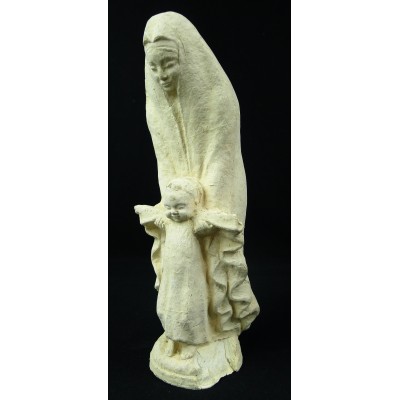 VIERGE A L'ENFANT, SCULPTURE vers 1910-1920, VIRGIN & CHILD. SIGNEE.