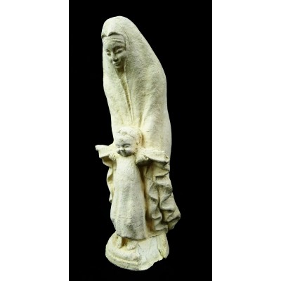 VIERGE A L'ENFANT, SCULPTURE vers 1910-1920, VIRGIN & CHILD. SIGNEE.