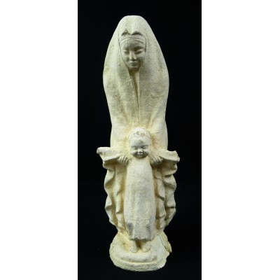 VIERGE A L'ENFANT, SCULPTURE vers 1910-1920, VIRGIN & CHILD. SIGNEE.