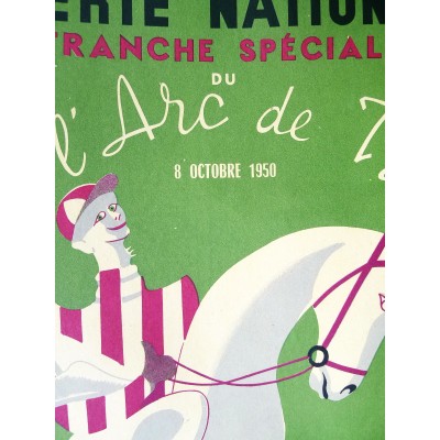 AFFICHE ORIGINALE, LOTERIE NATIONALE, Grand Prix de l'Arc de Trimphe 1950 par DUPERRY
