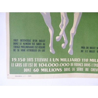 AFFICHE ORIGINALE, LOTERIE NATIONALE, Grand Prix de l'Arc de Trimphe 1950 par DUPERRY