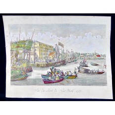 GRAVURE XVIIIe. LE PORT DE NEW-YORK, 1788. NEW-YORK HARBOR, ETCHING