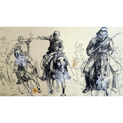 Henri George CHARTIER (1859-1924), BATAILLE de CAVALIERS, ART MILITAIRE 2nd EMPIRE, ENCRE